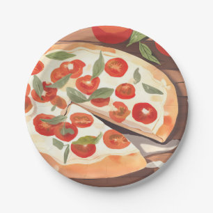 Gourmet Pizza   Tomato Greens Watercolor Paper Plates