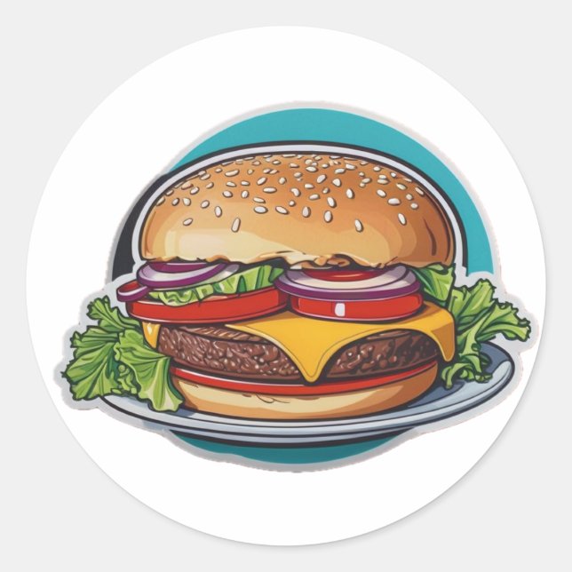 Gourmet Throwback Burger: A Nostalgic Bite Classic Round Sticker (Front)