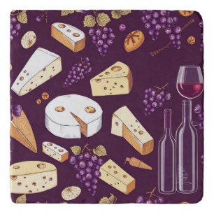 Gourmet Wine and Cheese Pairing Vintage Hand-Drawn Trivet