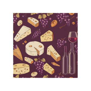 Gourmet Wine and Cheese Pairing Vintage Hand-Drawn Wood Wall Art