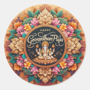 Govardhan Puja Wishes Classic Round Sticker