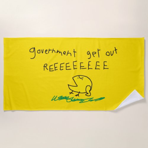 Government get out REE SNEKRIGHT Gadsden Flag Beach Towel