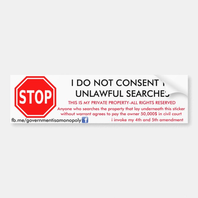 government is a monopoly search and seizure sticke bumper sticker (Front)