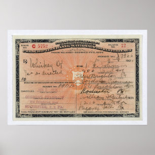 GOVERNMENT ISSUED PROHIBITION PRESCRIPTION 1924 POSTER