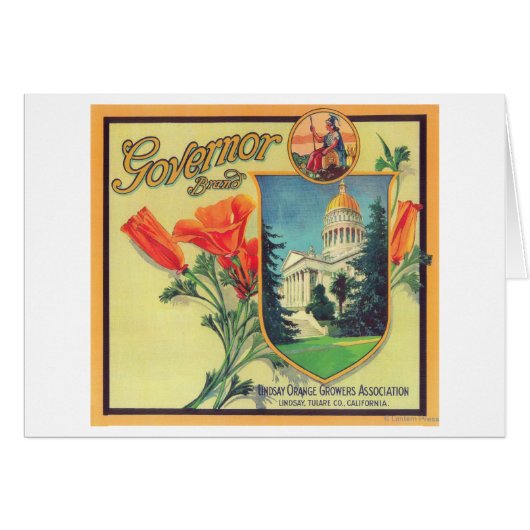 Governor Orange LabelLindsay, CA Cards (Front Horizontal)