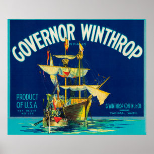 Governor Winthrop Apple Label (blue) - Yakima, W Poster
