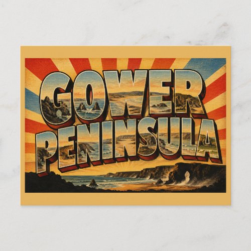 Gower Peninsula Wales Vintage Travel Art Postcard