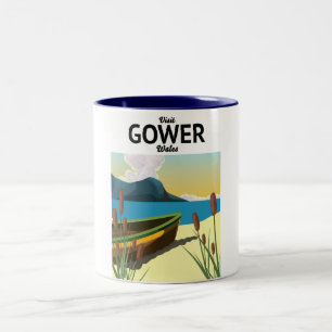 Gower Wales travel poster Two-Tone Coffee Mug
