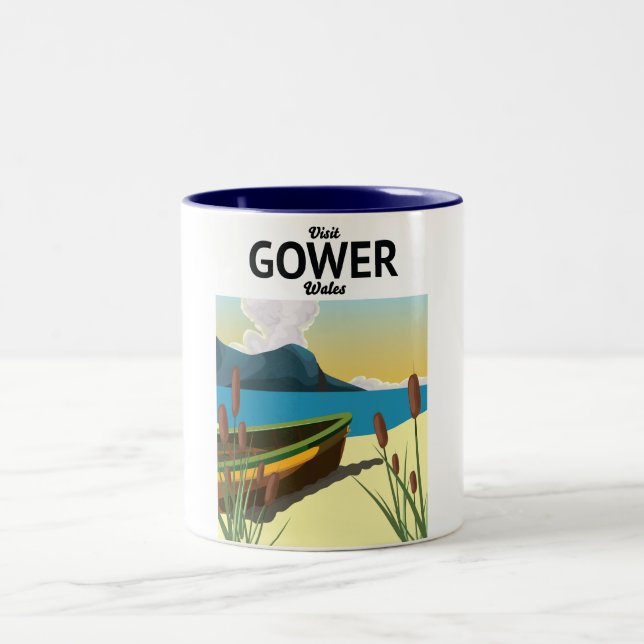 Gower Wales travel poster Two-Tone Coffee Mug (Center)
