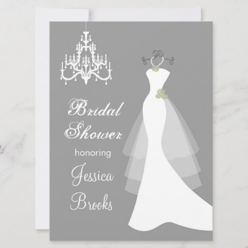 Gown, chandelier on gray Bridal Shower Invitation
