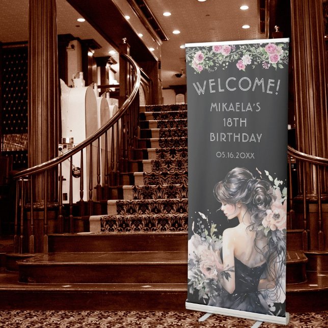 Gown Floral 18th Birthday Retractable Welcome Sign (Creator Uploaded)