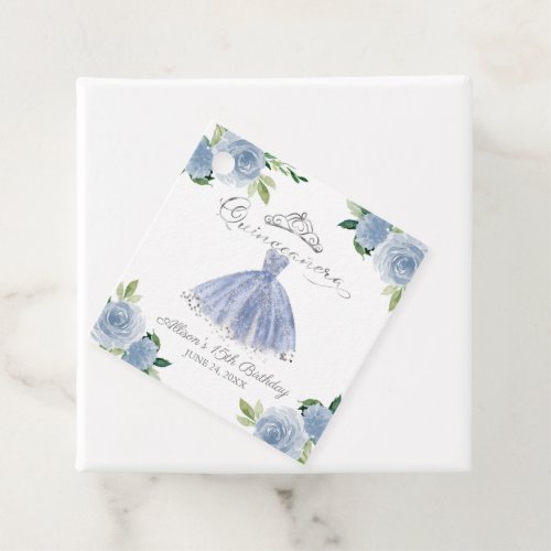 Gown Light Blue Floral Quinceanera Party Favor Tags