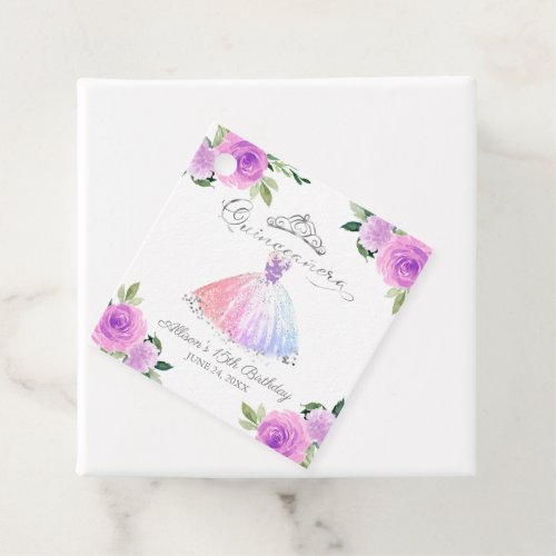 Gown Light Purple Floral Quinceanera Party Favor Tags