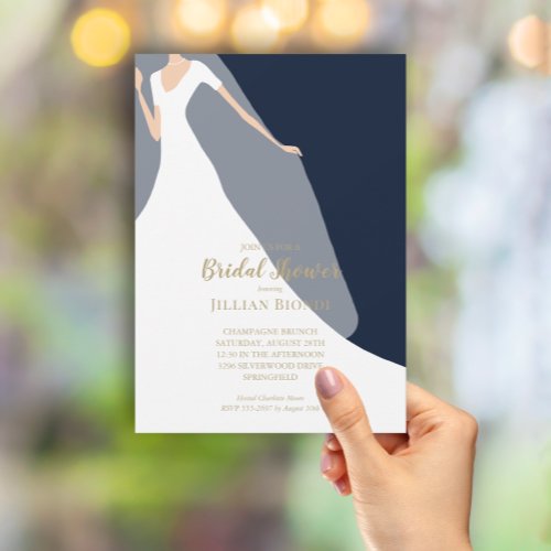 Gown on Navy Bridal Shower Invitation