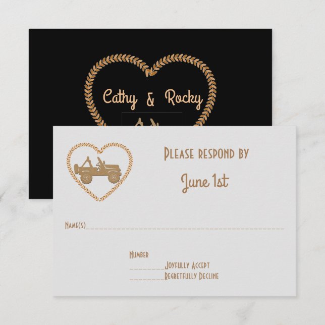 GP Off Road 4X4 & Names in  Heart Wedding RSVP Invitation (Front/Back)