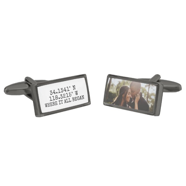 GPS Coordinates and Photo Personalized Cufflinks (Angled)