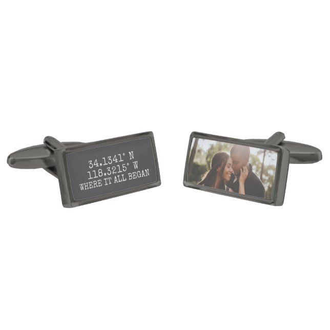 GPS Coordinates and Photo Personalized Cufflinks (Angled)