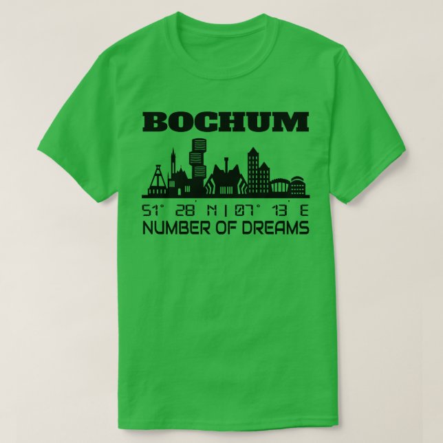 GPS Coordinates City Of Bochum Skyline Dream City  T-Shirt (Design Front)