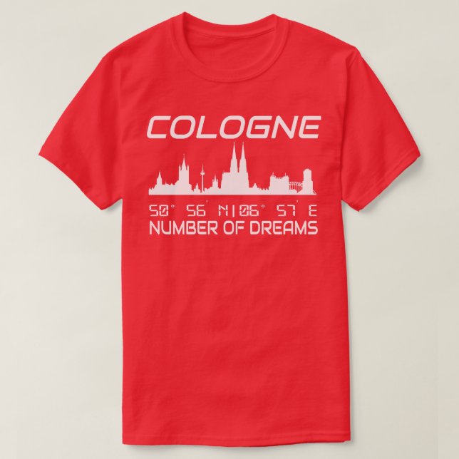 GPS Coordinates City Of Cologne Skyline 2 T-Shirt (Design Front)