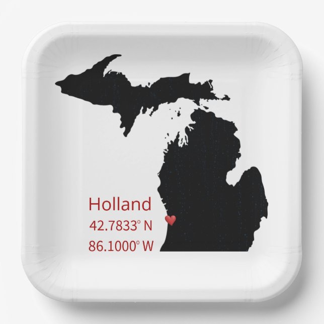 GPS Coordinates of Holland Michigan Paper Plates (Front)