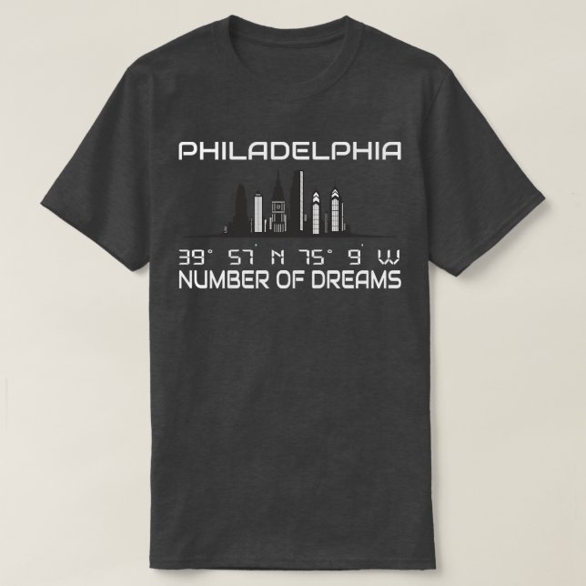 GPS Coordinates Philly City Philadelphia Skyline T-Shirt (Design Front)