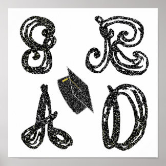 GR AD Fabric Font Cap Graduation Black Glitter Poster