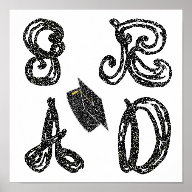 GR AD Fabric Font Cap Graduation Black Glitter Poster (Front)