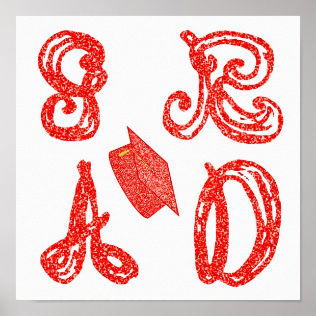 GR AD Fabric Font Cap Graduation Red Glitter Poster (Front)