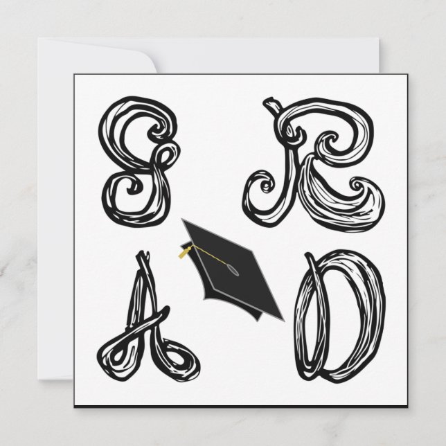 GR AD Fabric Font Grad Cap Graduation Flat Card (Front)