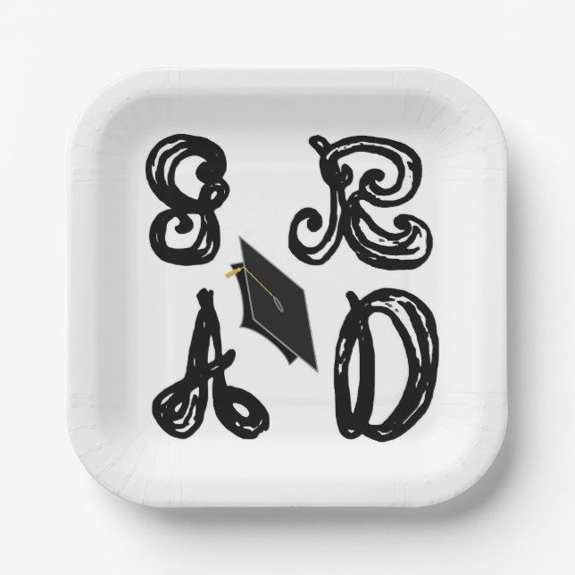 GR AD Fabric Font Grad Cap Graduation Paper Plates (Front)