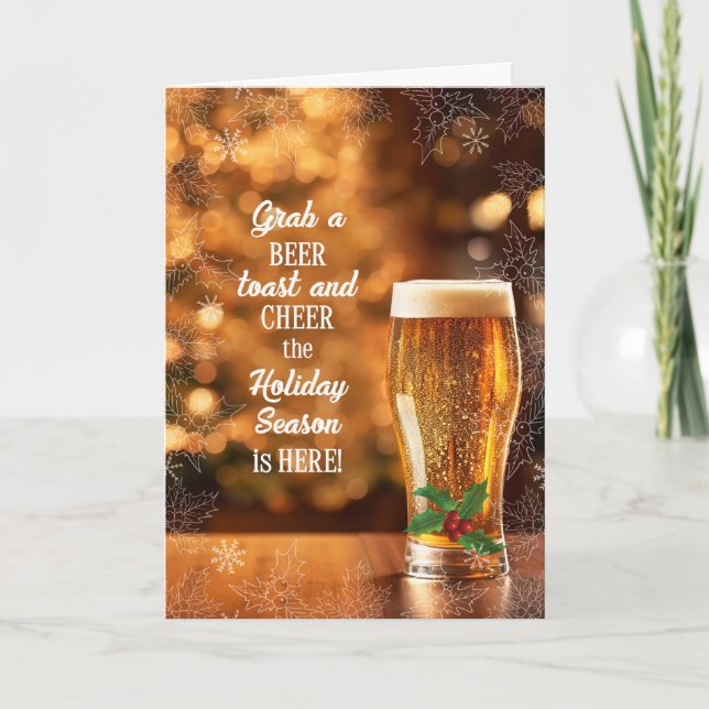 Grab a Beer Toast and Cheer Christmas Holiday Card (Front)