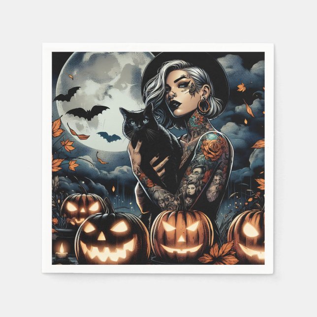Grab a Broom | Witch Themed Halloween Party Napkins (Front)