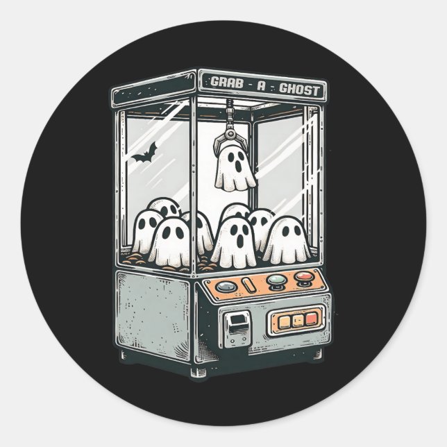 Grab A Ghost Claw Machine Arcade Funny Halloween K Classic Round Sticker (Front)