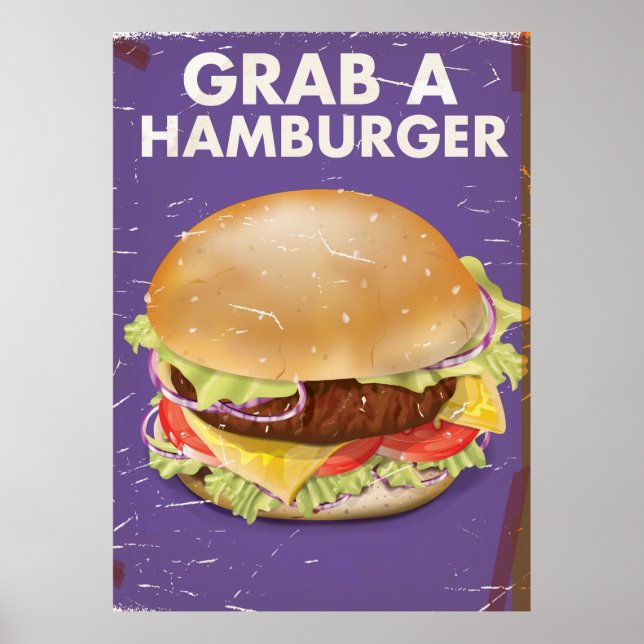 Grab a Hamburger Vintage Food Poster. Poster (Front)