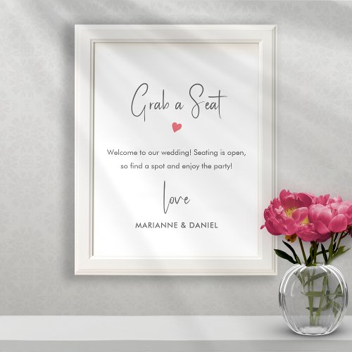 Grab a Seat Pink Heart Wedding  Poster