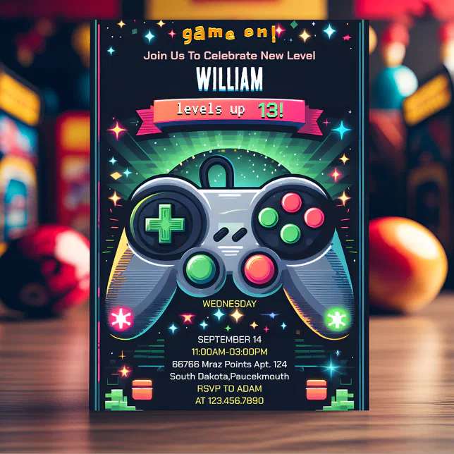 Grab Invite Grab Boy Cool Kids Gaming Level Up 13th Birthday Invitation | Zazzle