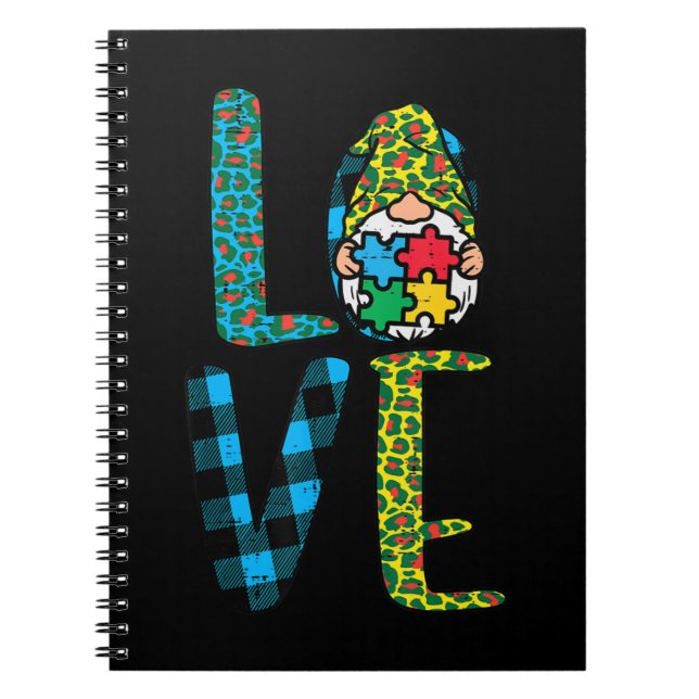 Grab this cute Leopard Plaid Love Nordic Gnome Puz Notebook (Front)