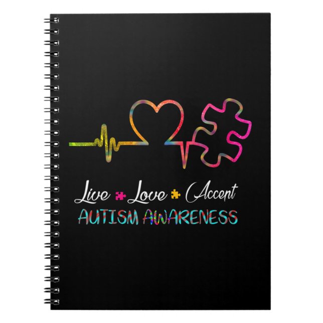 Grab This "Live Love Accept Autism Awareness" As a Notebook (Front)