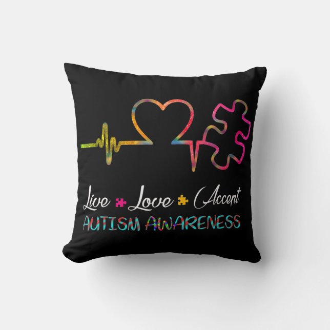 Grab This "Live Love Accept Autism Awareness" As a Throw Pillow (Front)