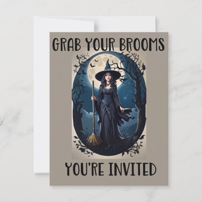 Grab Your Brooms Halloween Party Invitations  (Front)