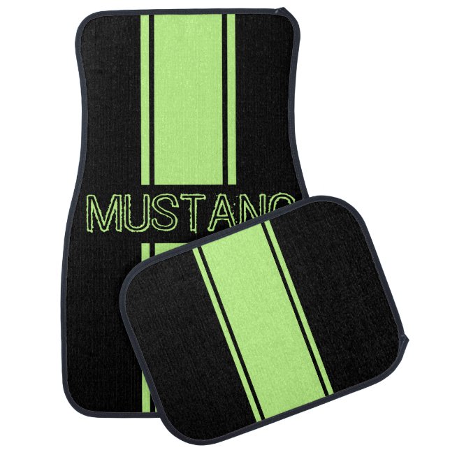 Grabber Lime Racing Stripes Car Floor Mat (Set)