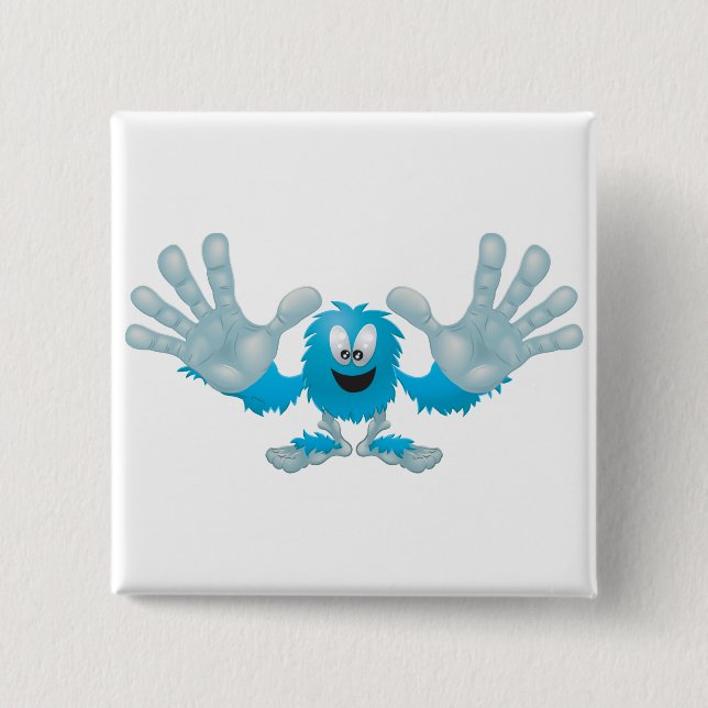 grabby slap ten furry blue goofy monster pinback button (Front)