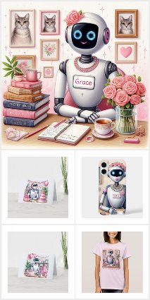 Grace AI Sparkle Robot Girly Tech Cards & Gifts