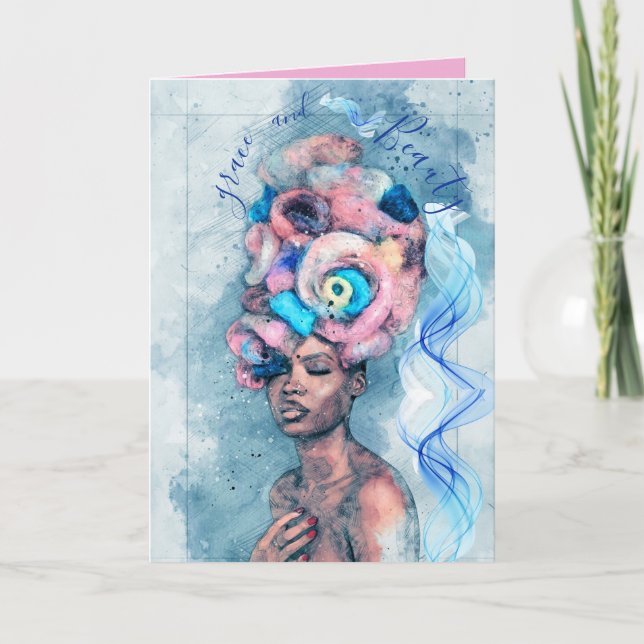Grace and Beauty Customizable Afrocentric Birthday Card (Front)