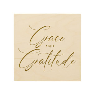 Grace and Gratitude script design Wood Wall Art