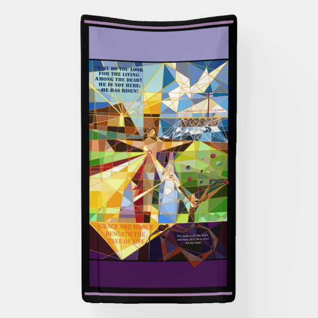 Grace and Mercy Tree of Life Christian art Banner (Vertical)