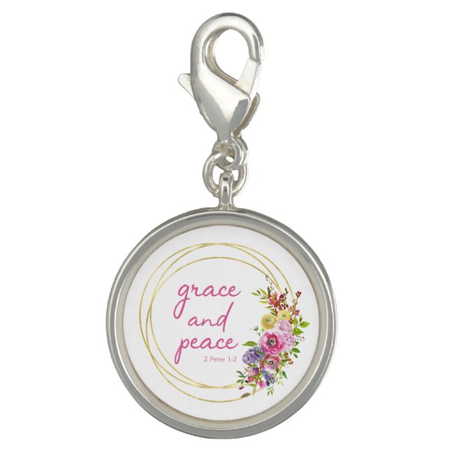 Grace And Peace Pink Floral Watercolor Charm (Front)