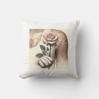 Grace and Strength: The Lioness and the Rose Tatto Throw Pillow