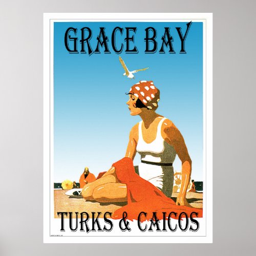 Grace Bay Turks  Caicos Retro Poster