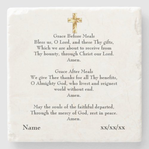 Grace Before After Meal Catholic Gift Personalized Stone Coaster